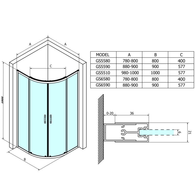 Gelco SIGMA SIMPLY štvrťkruhová sprchová zástena 800x800mm, R550, číre sklo GS5580