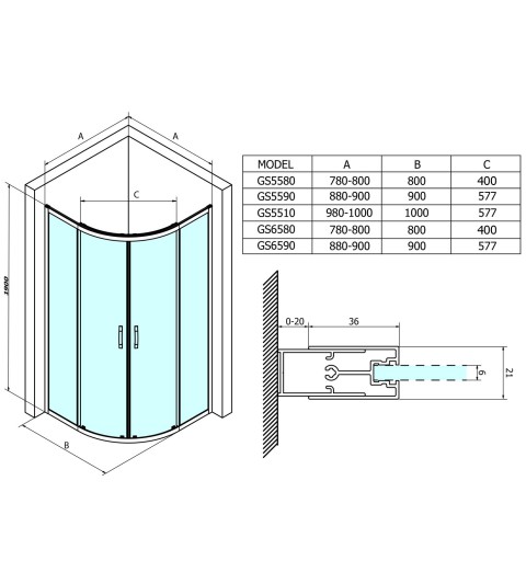 Gelco SIGMA SIMPLY štvrťkruhová sprchová zástena 900x900mm, R550, číre sklo GS5590
