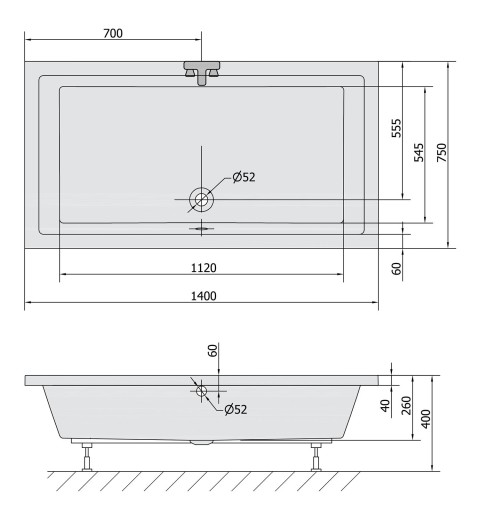 Polysan DEEP hlboká sprchová vanička s konštrukciou, obdĺžnik 140x75x26cm, biela 72948