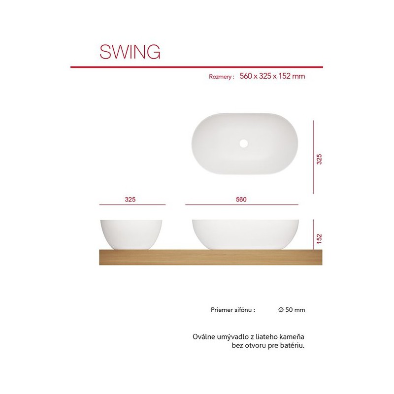 AQUATEK SWING 56 x 32,5cm umývadlo na dosku oválne, liaty mramor, matné biele, SWING