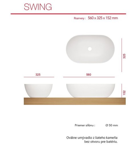 AQUATEK SWING 56 x 32,5cm umývadlo na dosku oválne, liaty mramor, matné biele, SWING