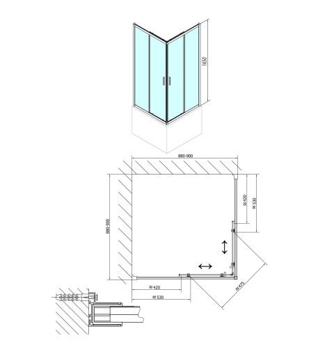 Polysan CARMEN štvorcová sprchová zástena 900x900x1650mm, číre sklo MD5116