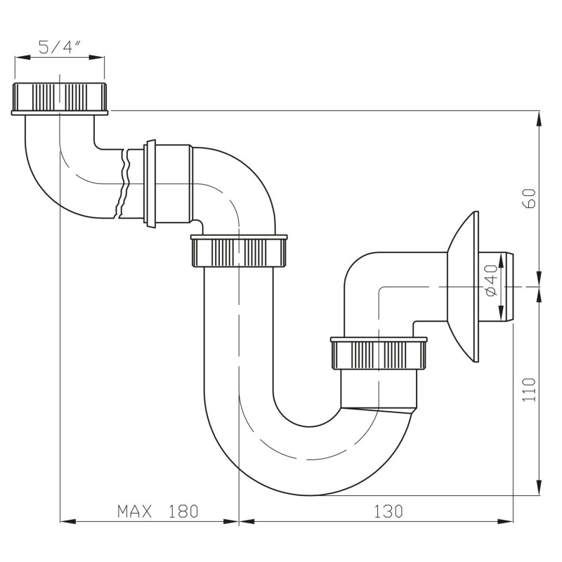 Bruckner Umývadlový sifón šetriaci miesto, nízky, 1'1/4-40mm, biely 151.128.0