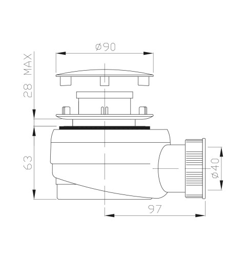 Polysan Vaničkový sifón pre otvor 60mm, odpad 40mm, chróm 1724C