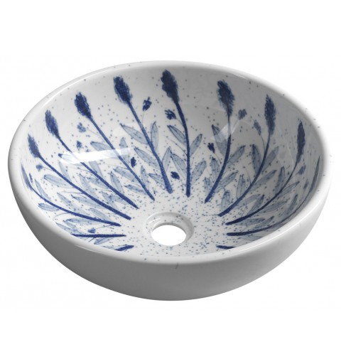 Sapho PRIORI keramické umývadlo, priemer 41 cm, farba biela s modrou maľbou PI028