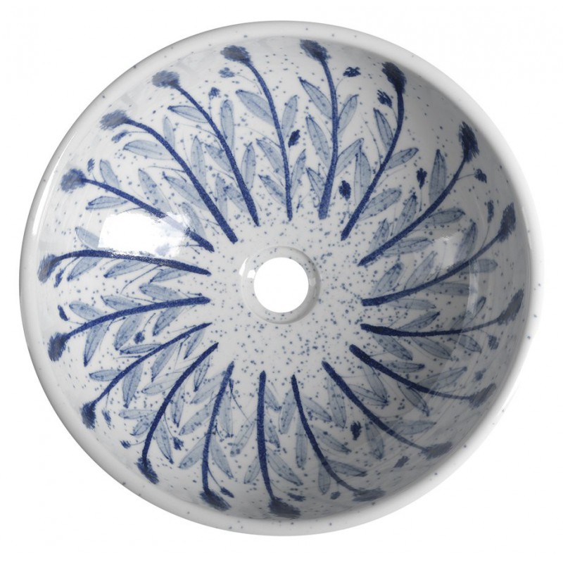 Sapho PRIORI keramické umývadlo, priemer 41 cm, farba biela s modrou maľbou PI028