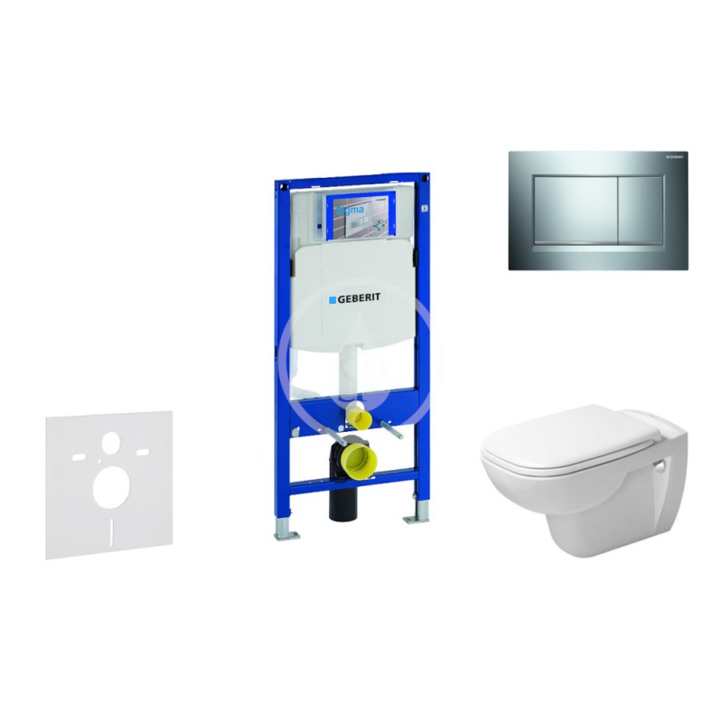 Modul na závesné WC s tlačidlom Sigma30, lesklý chróm/chróm mat + Duravit D-Code - WC a doska, Rimless, SoftClose