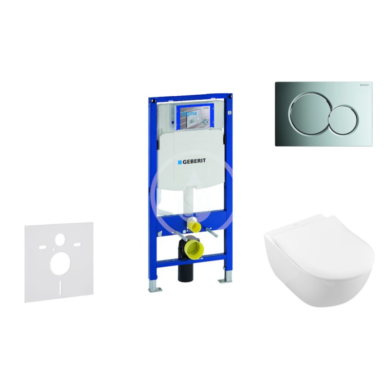 Modul na závesné WC s tlačidlom Sigma01, lesklý chróm + Villeroy Boch - WC a doska, DirectFlush, SoftClose, CeramicPlus