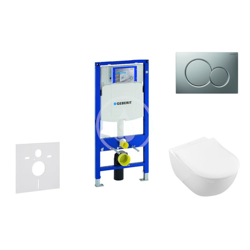 Modul na závesné WC s tlačidlom Sigma01, matný chróm + Villeroy Boch - WC a doska, DirectFlush, SoftClose, CeramicPlus