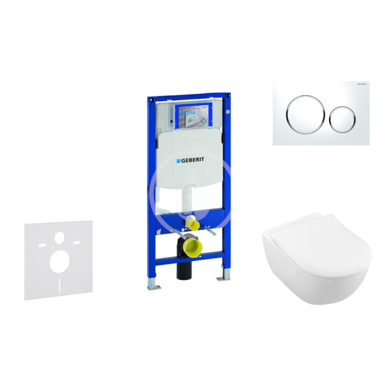 Modul na závesné WC s tlačidlom Sigma20, biela/lesklý chróm + Villeroy Boch - WC a doska, DirectFlush, SoftClose, CeramicPl