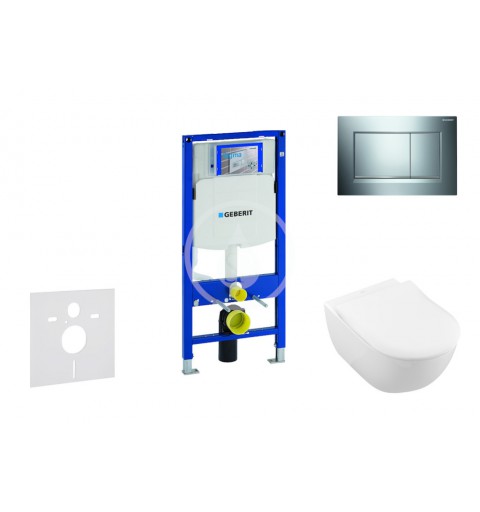 Modul na závesné WC s tlačidlom Sigma30, lesklý chróm/chróm mat + Villeroy Boch - WC a doska, DirectFlush, SoftClose, Cera