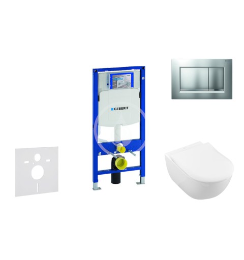 Modul na závesné WC s tlačidlom Sigma30, matný chróm/chróm + Villeroy Boch - WC a doska, DirectFlush, SoftClose, CeramicPl