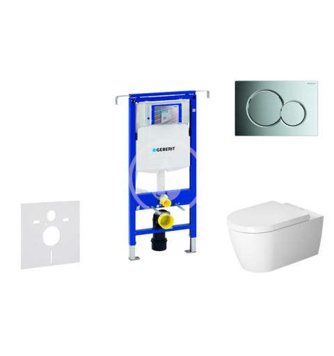 Modul na závesné WC s tlačidlom Sigma01, lesklý chróm + Duravit ME by Starck - WC a doska, Rimless, SoftClose