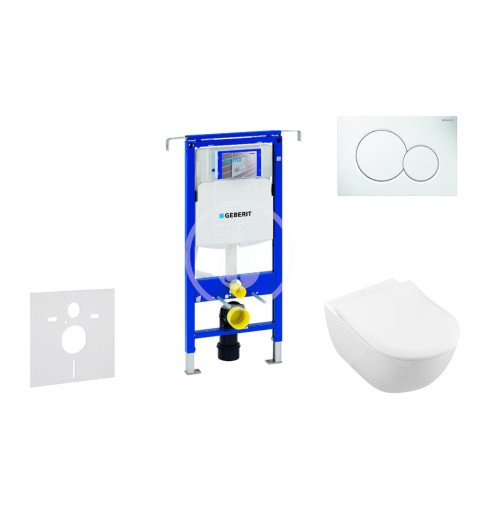 Modul na závesné WC s tlačidlom Sigma01, alpská biela + Villeroy Boch - WC a doska, DirectFlush, SoftClose, CeramicPlus