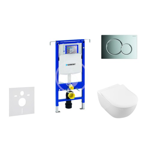 Modul na závesné WC s tlačidlom Sigma01, lesklý chróm + Villeroy Boch - WC a doska, DirectFlush, SoftClose, CeramicPlus
