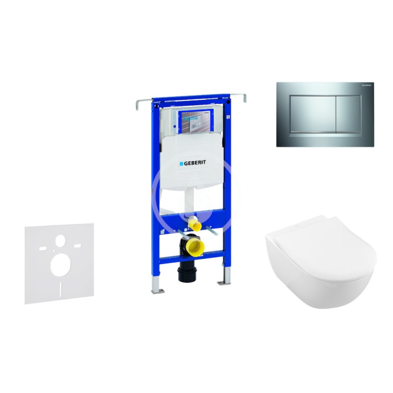 Modul na závesné WC s tlačidlom Sigma30, lesklý chróm/chróm mat + Villeroy Boch - WC a doska, DirectFlush, SoftClose, Cera