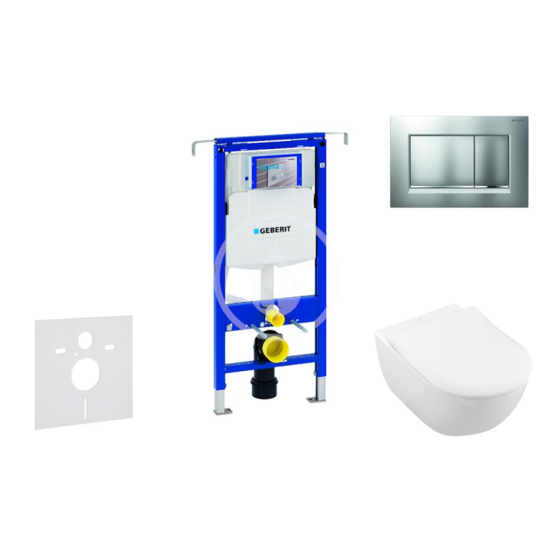 Modul na závesné WC s tlačidlom Sigma30, matný chróm/chróm + Villeroy Boch - WC a doska, DirectFlush, SoftClose, CeramicPl