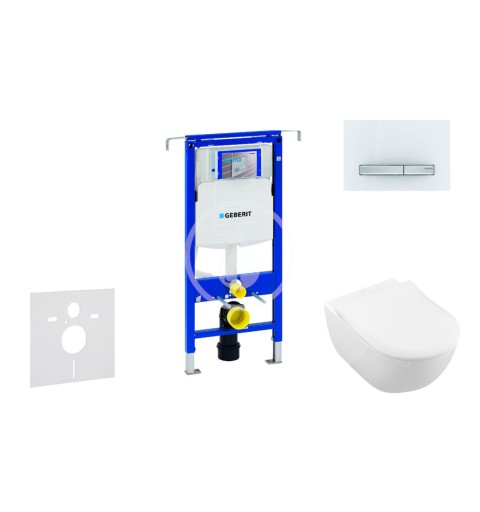 Modul na závesné WC s tlačidlom Sigma50, alpská biela + Villeroy Boch - WC a doska, DirectFlush, SoftClose, CeramicPlus