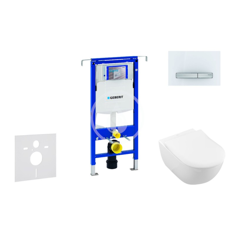 Modul na závesné WC s tlačidlom Sigma50, alpská biela + Villeroy Boch - WC a doska, DirectFlush, SoftClose, CeramicPlus