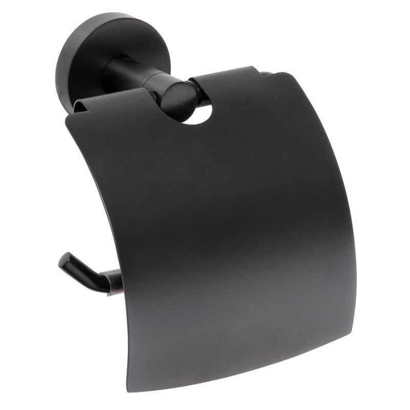Sapho X-ROUND BLACK držiak toaletného papiera s krytom, čierný XB702