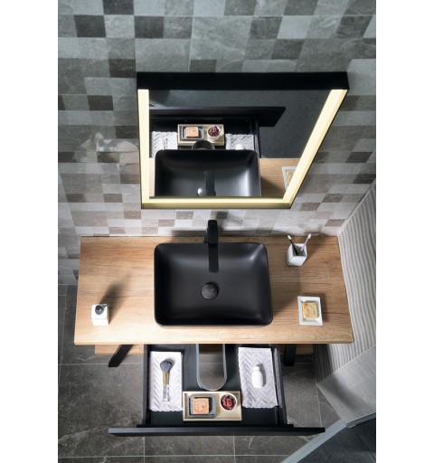 Sapho TWIGA umývadlový stolík 130x72x50 cm, čierna matná/Cement VC453-130-7