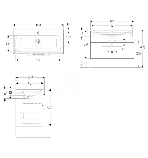 Geberit Umývadlová skrinka 635x988x480 mm, s umývadlom, 2 zásuvky, lávová mat Selnova Square 501.245.00.1