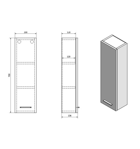 AQUALINE ZOJA horná skrinka k zrkadlu, 20x70x14cm, ľavá, biela 45462
