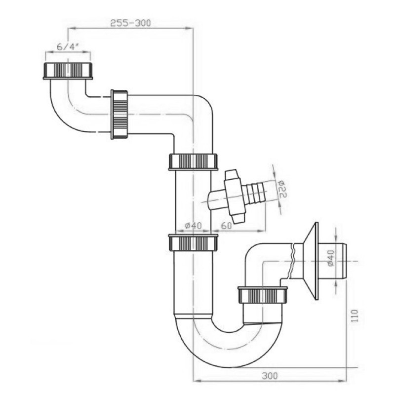 Bruckner Drezový sifón šetriaci miesto s odbočkou 1"1/2, odpad 40mm, biela 155.125.0