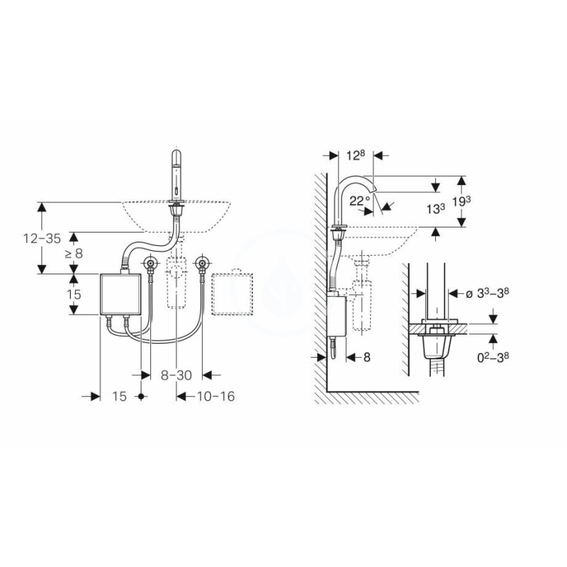 Geberit Elektronická termostatická umývadlová batéria, sieťové napájanie, chróm 116.167.21.1