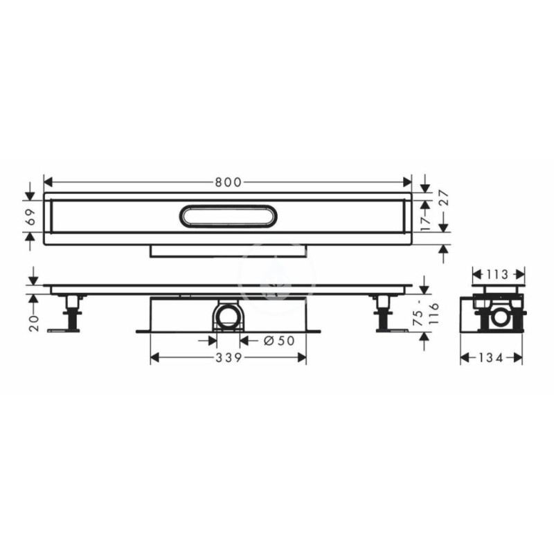 Hansgrohe Set na štandardnú inštaláciu lineárneho sprchového žľabu 800 mm, nerezová 56024180