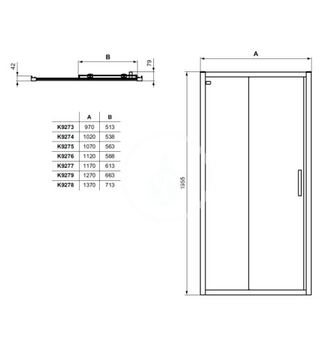 Ideal Standard Posuvné sprchové dvere, dvojdielne, 1200 mm, čierna/číre sklo K9264V3