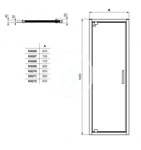 Ideal Standard Pivotové sprchové dvere 800 mm, čierna/číre sklo K9268V3