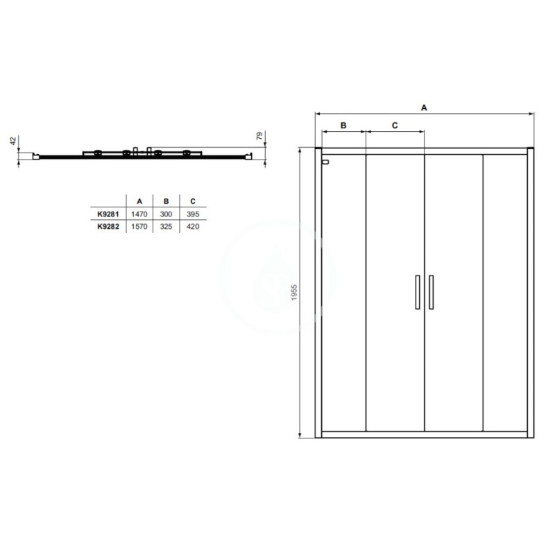 Ideal Standard Posuvné sprchové dvere, štvordielne 1600 mm, čierna/číre sklo K9282V3