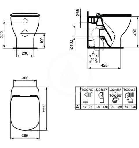 Ideal Standard Stojace WC, spodný odpad, AquaBlade, čierna T0077V3