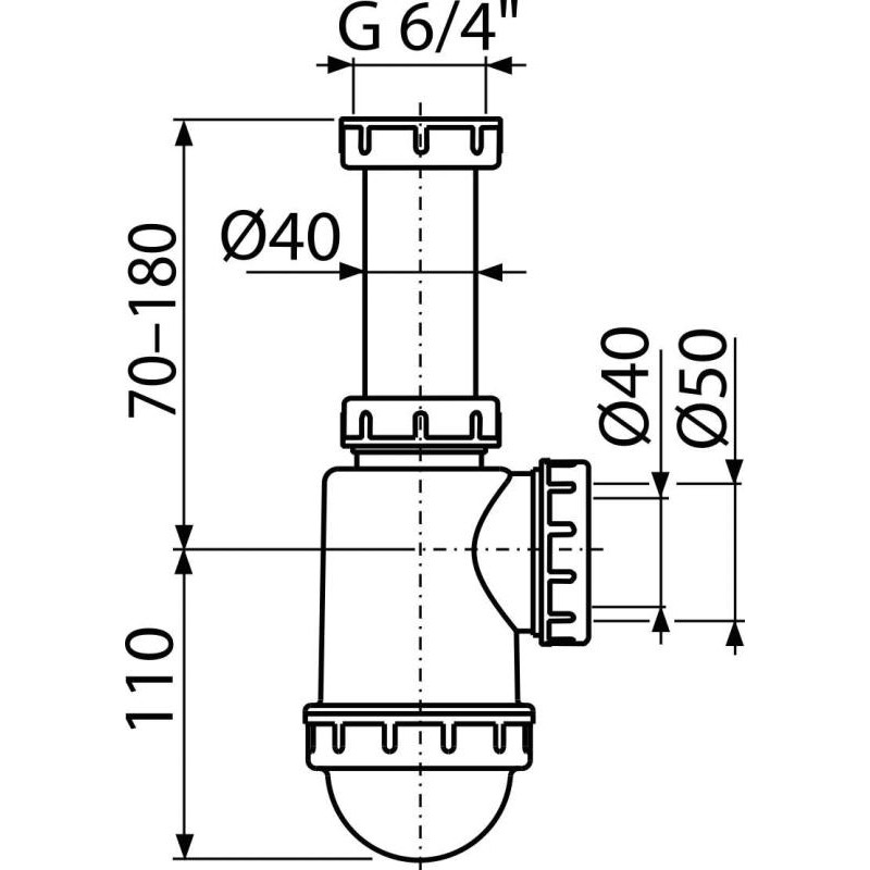 Alcaplast Sifón drezový s prevlečnou maticou 6/4" A443-DN50/40
