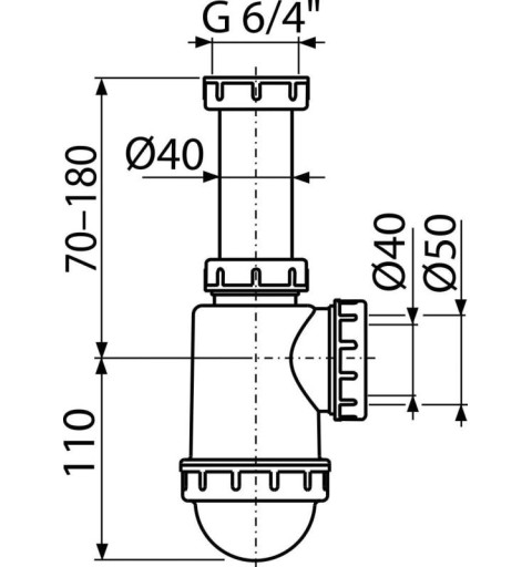 Alcaplast Sifón drezový s prevlečnou maticou 6/4" A443-DN50/40