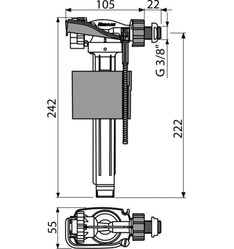 Alcaplast Napúšťací ventil bočný pre plastové nádržky A150P-3/8"