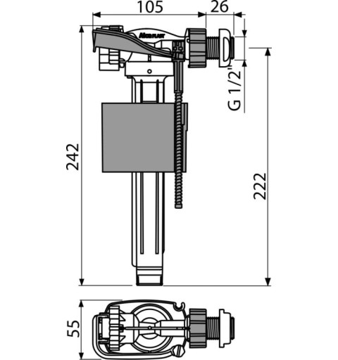 Alcaplast Napúšťací ventil bočný pre plastové nádržky A150P-1/2"