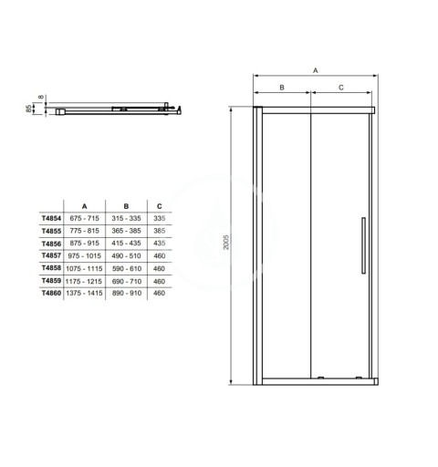 Ideal Standard Posuvné sprchové dvere, dvojdielne, 1400 mm, silver bright/číre sklo T4860EO