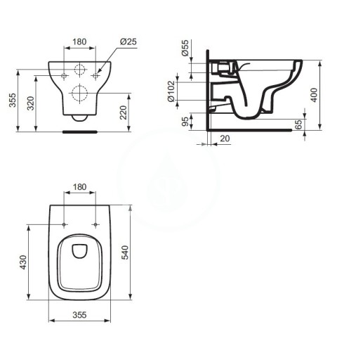 Ideal Standard Závesné WC RL+, Rimless, biela T471701