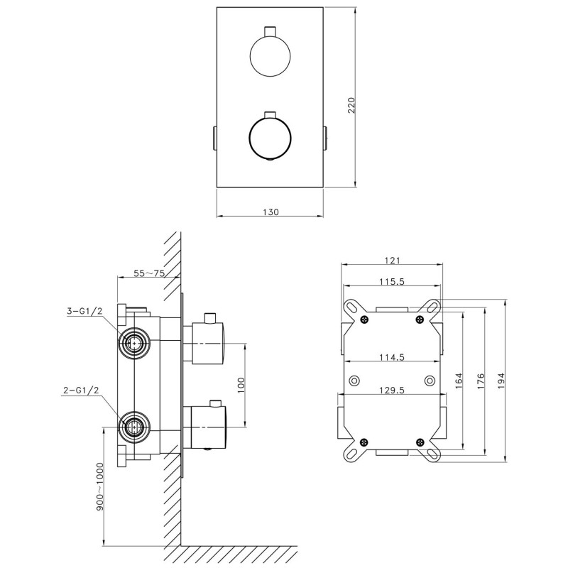 Sapho KIMURA podomietkový sprchový set s termostatickou batériou, box, 3 výstupy, chróm