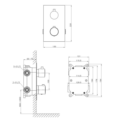 Sapho KIMURA podomietkový sprchový set s termostatickou batériou, box, 3 výstupy, chróm