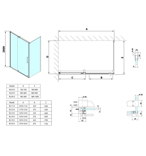 Polysan ROLLS LINE obdĺžniková sprchová zástena 1300x900 mm, L/P varianta, číre sklo