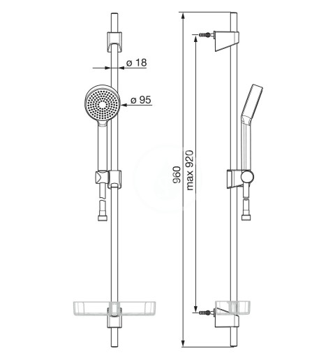 Hansa Set sprchovej hlavice, 1 prúd, hadice a tyče s poličkou, chróm 44670113