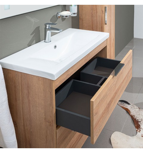 Mereo Vigo, kúpeľňová skrinka s keramickým umývadlom 60 cm, dub Riviera CN321