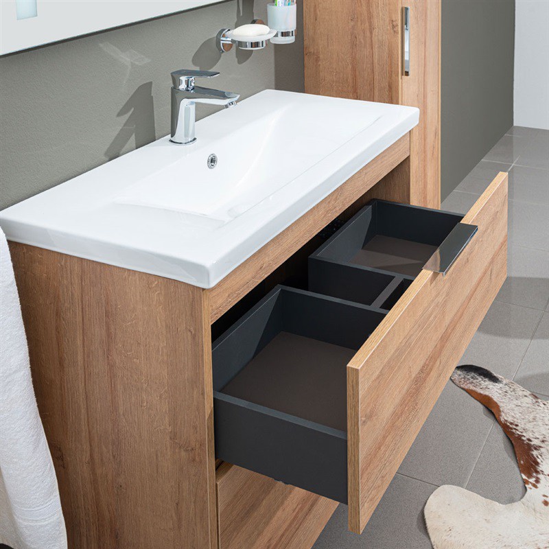 Mereo Vigo, kúpeľňová skrinka s keramickým umývadlom 60 cm, dub Riviera CN321
