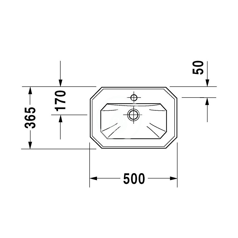 Duravit Umývadlo, 500x365 mm, s prepadom, s otvorom na batériu, biela 0785500000