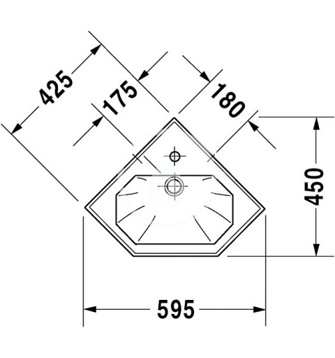 Duravit Jednootvorové rohové umývadielko s prepadom, 595 mm x 450 mm, biele – umývadielko 0793420000