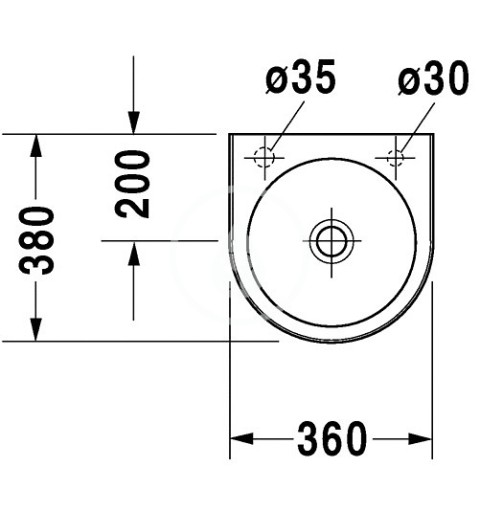 Duravit Umývadielko, 360x380 mm, bez prepadu, s otvorom na batériu vpravo, biela 0766350008
