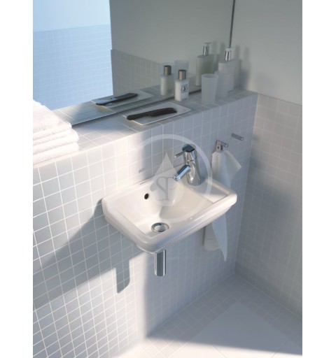 Duravit Jednootvorové umývadielko s prepadom, 400 mm x 260 mm, biele – umývadielko, s otvorom vpravo, s WonderGliss 07514000001